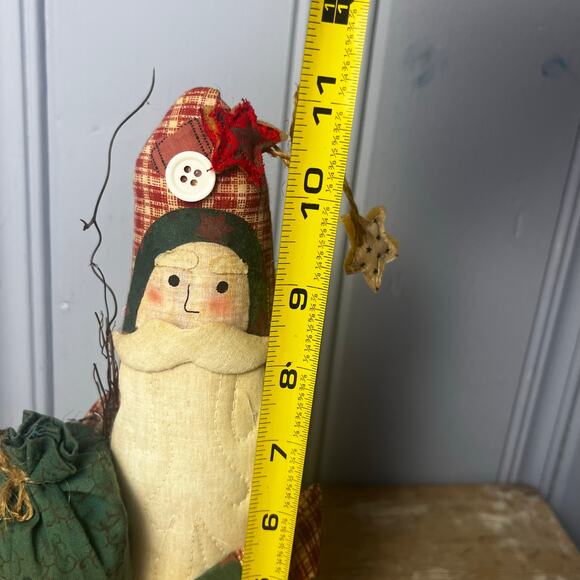 Vintage Folk Art Santa Christmas Decoration Primitive Rustic Fabric Holiday 11” - Picture 14 of 16